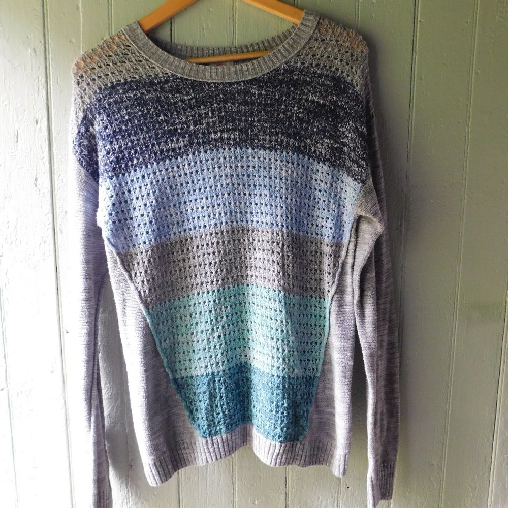 Color Block Blue Grey Lightweight Open Knit - Picture 2 of 8